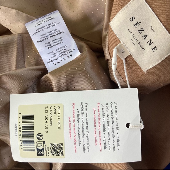 NWT Sezane CHRISTIE Blazer Jacket Camel Womens 32 / 0 $225 - Picture 16 of 16